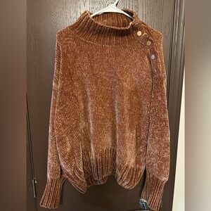 Cynthia Rowley Copper Button-Accent brown chenille Sweater L